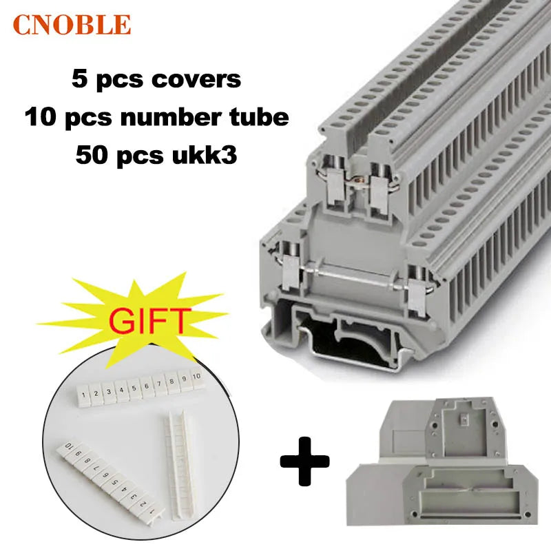 50pcs / box UKk3 DIN rail universal class PCB Terminal blocks double-deck