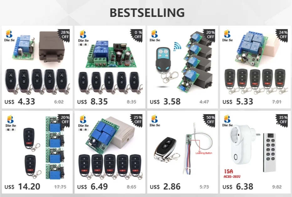 Wireless Remote Control DC 6V 12V 24V 30V 4CH RF Relay Receiver and 433MHZ Transmitter for Garage/Light/Motor/Home Appliance