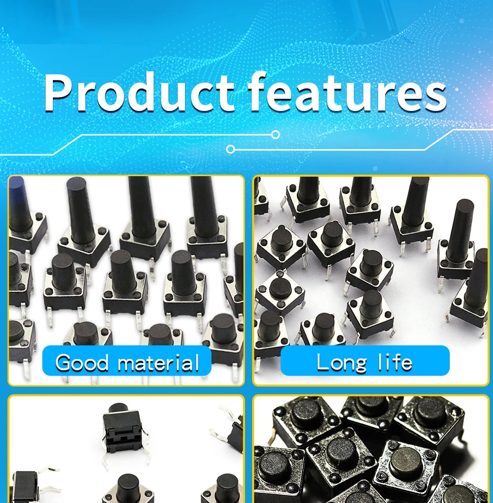 50PCS Momentary Tactile Push Button Click Switch 6X6mm 4.3mm-17mm H=4.3mm 4.5mm 5mm 6mm 7mm 8mm 9mm 10mm 13mm 14mm 4Pin Switch