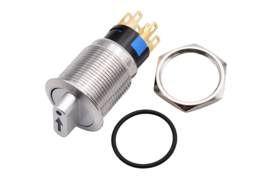 19mm 2 3 Position Metal Selector Rotary Switch Latching Push Button Switch SPDT with 12V LED Illuminated Switch 1NO1NC ON OFF