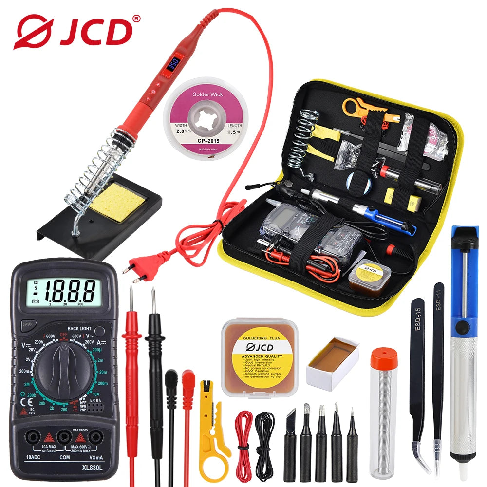 JCD Soldering Iron kits With Digital Multimeter 100W 220V/110V Multi-function Button Solder Station Adjustable Temperature 908U