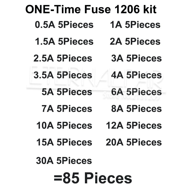 A One Time Positive Disconnect SMD Restore Fast Acting Fuse 1206 3216 0.5A 1A 2A 2.5A 3A 4A 5A 6A 7A 8A 10A 12A 15A 20A 30A KIT