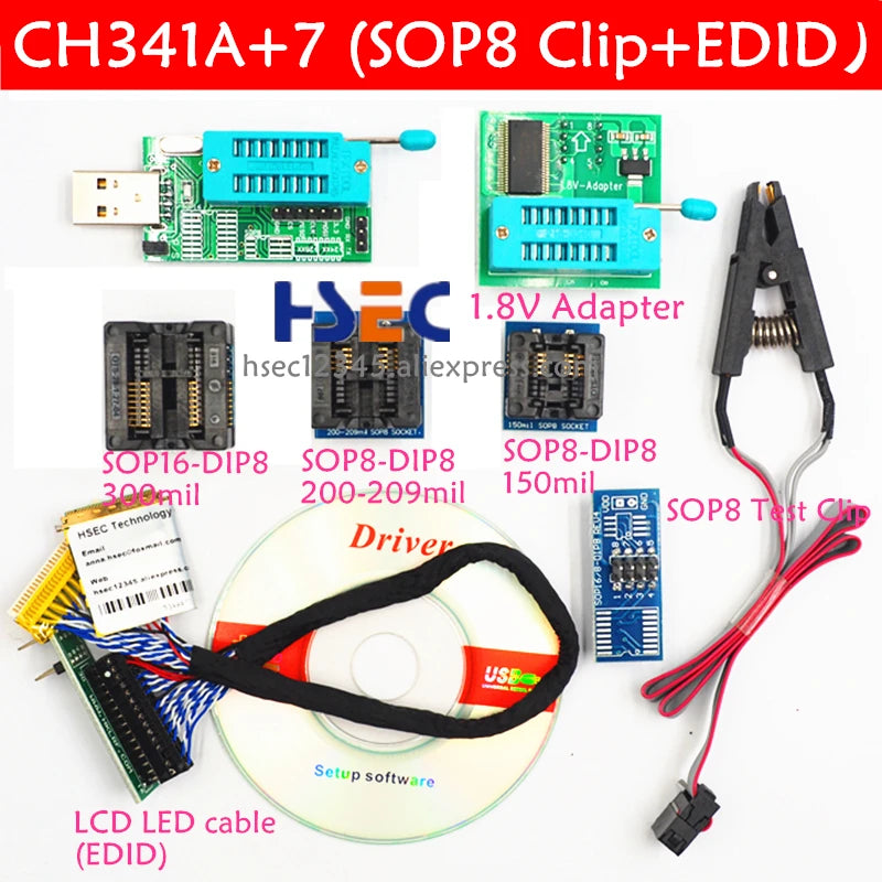New ch341a bios usb programmer sop8 test clip soic8 sop16 1.8V adapter w25q64 mx25l6405 mx25l6405d 24 25 usb eeprom programmer