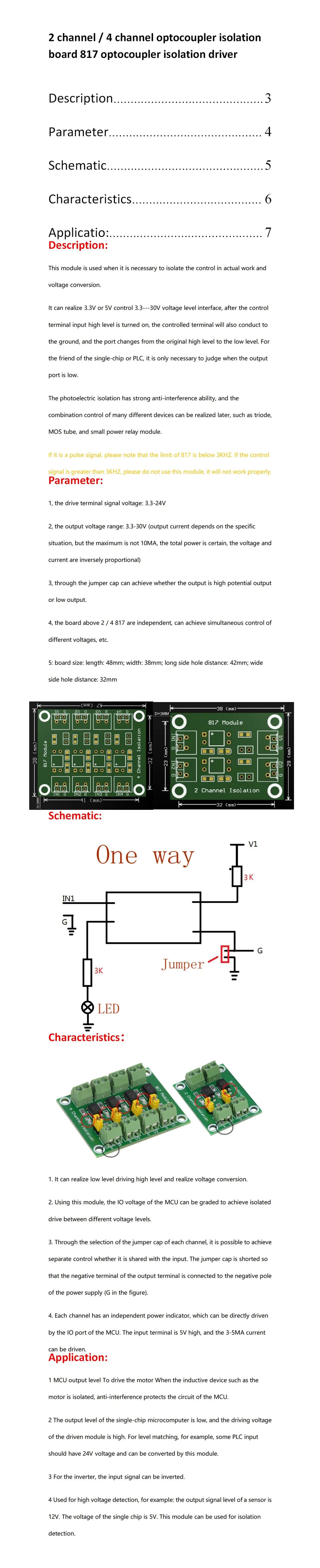 EstarDyn 2/4 Ch PC817 Photoelectric Isolator Board, DC 3.6-30V Optocoupler Module for Raspberry Pi