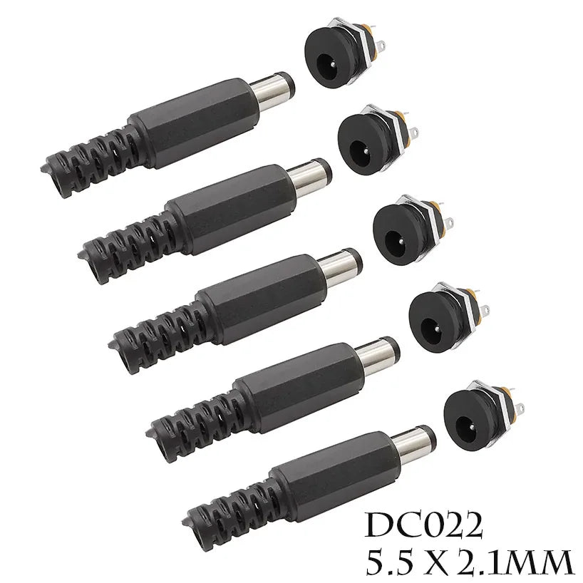 10Pcs (5Pairs) DC022 5.5 x 2.1mm 12V 3A DC Power Socket Plastic Male Plugs Female Socket Panel Mount Jack 5.5*2.1M Connector