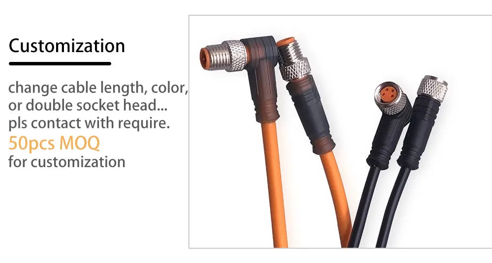 Cloweit M8 3 4 Pins PVC LED IP67 Sensor Cable Connector Type A Socket Plug 2m Waterproof Male&Female Straight Angle Flange