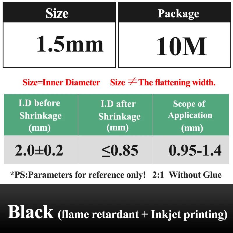 10 METER/LOT BLACK 1/2/3/4/5/6/8/10/10/12/14/16/18/20mm Heat Shrink Tubing Flame Retardant Tube Kit Insulation Tubing Wire Cable