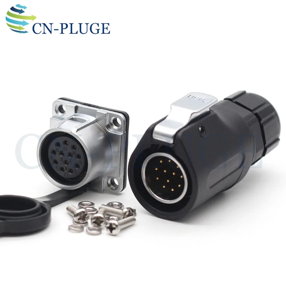 XHP20, IP67 2 3 4 5 67 8 9 10 12-Pin Waterproof Electrical Connector, 20mm Aviation Square Panel Mounting Male Plug