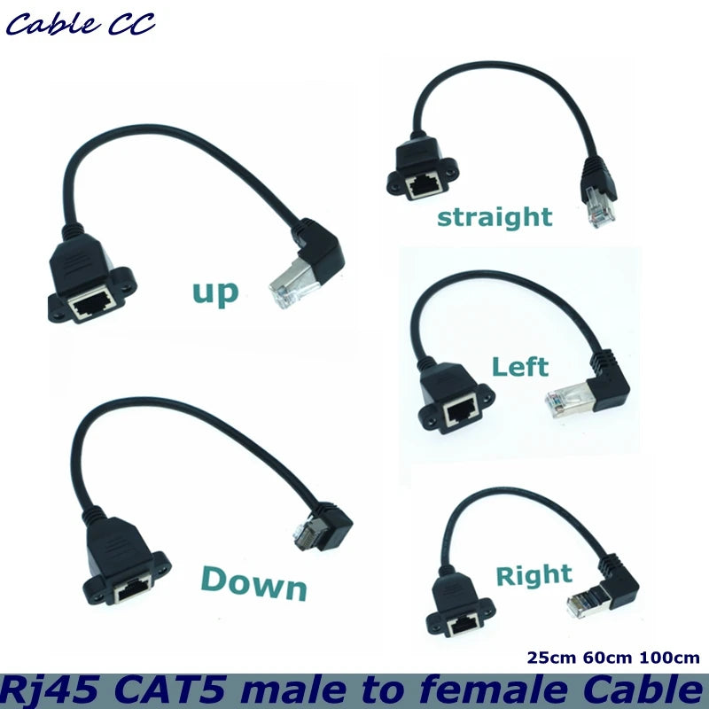 High Quality 90 Degree 8P8C FTP STP UTP Cat5 RJ45 Male to Female With Screw LAN Ethernet Computer Network Extension Cable