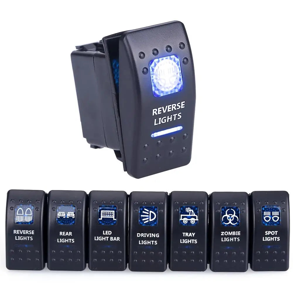 5pin Car Switch Boat Truck Light Toggle Switch Waterproof 24V Bar Style Blue Toggle Rocker Reverse Rear Light Switch 12V