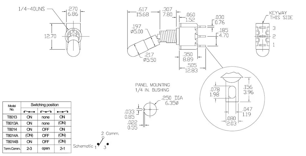 SH T80-T Series Round Top Anti-mishandling Locking Lever 6.35mm Panel Mount Mini Toggle Switch
