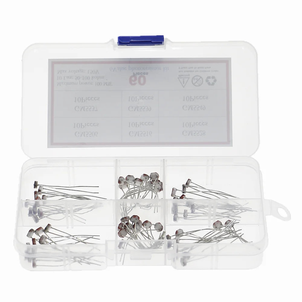 6Kinds*10pcs=60pcs GL5506 GL5516 GL5528 GL5537GL5539 GL5549 PhotoResistor kit Sample Assort Photosensitive Resistance