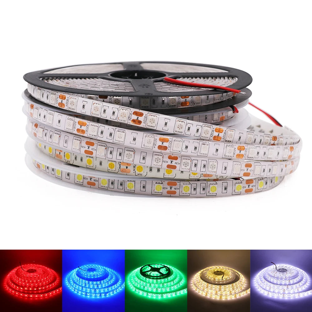 DC12V LED Strip 5050 5054 2835 120 240LEDs/M High Bright White Red Blue Pink Yellow RGB Flexible Ribbon Tape Light Lamp 5m