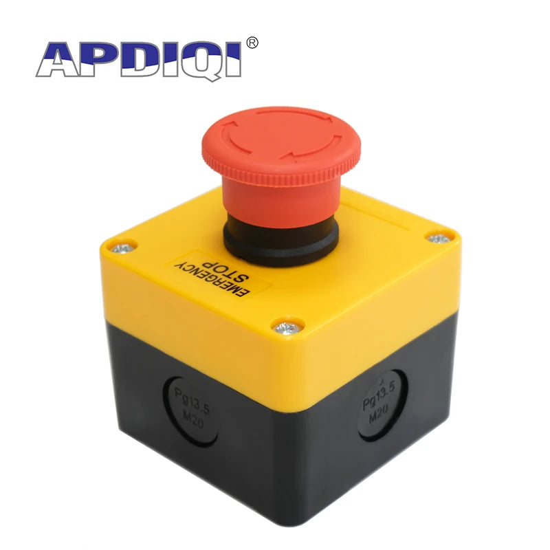 1Pcs One Hole Waterproof Plastic Emergency Stop Mushroom Head Yellow AKA1 Push Button Box Switch Elevator ES542 22mm IP65