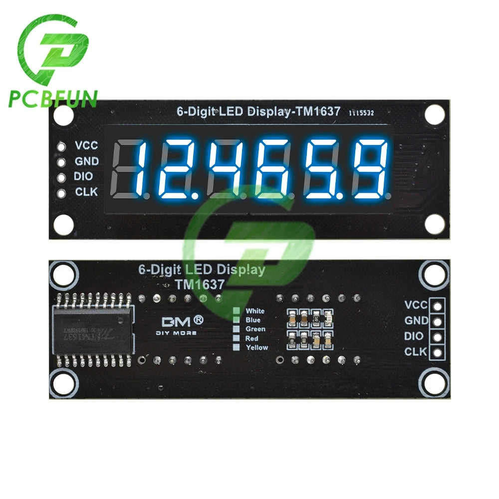 0.36 inch 6-digit LED Display Tube (decimal) 7 Segments Black TM1637 Red/Green/Yellow/Blue/White LED Display Module For Arduino
