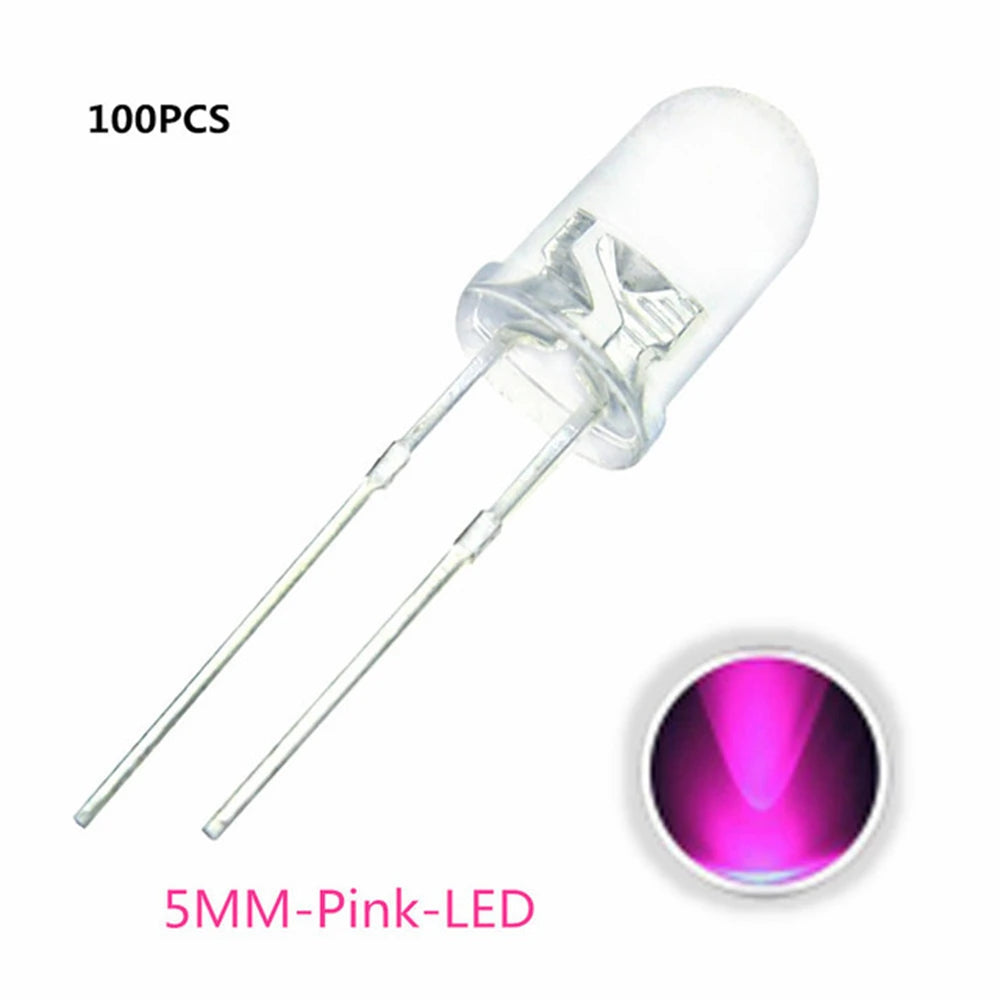 100pcs 5mm LED Diode 5 mm Assorted Kit White Green Red Blue Yellow Orange Pink Purple Warm white DIY Light Emitting Diode