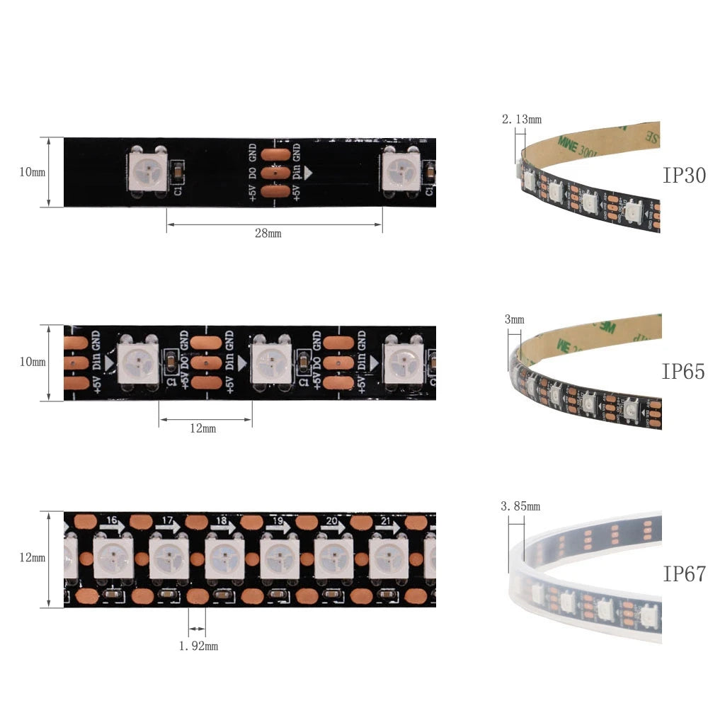 WS2812B Smart Led Strip WS2812 30/60/144Pixels/m RGB Individually Addressable Light USB Bluetooth Music Controller Kit DC5V