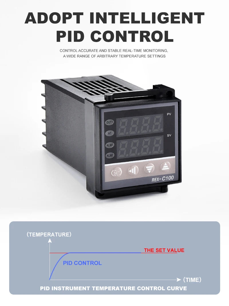 REX C100 Digital PID Temperature Controller REX-C100 Thermostat 0-400℃ K Type Input 40DA SSR Relay 0-40A Heatsink VaneAims