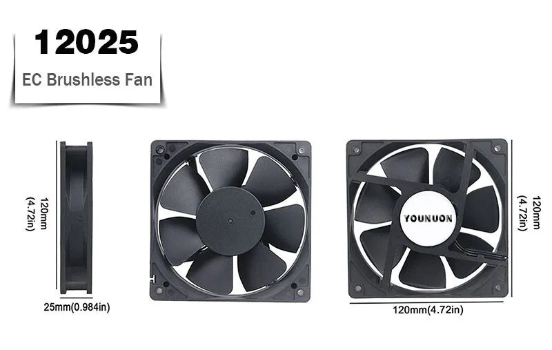 YOUNUON 60mm 80mm 90mm 120mm EC Brushless Fan AC 110V 115V 120V 220V 240V Axial Fan with Srews/Grill 6025 8025 9225 12025 12038