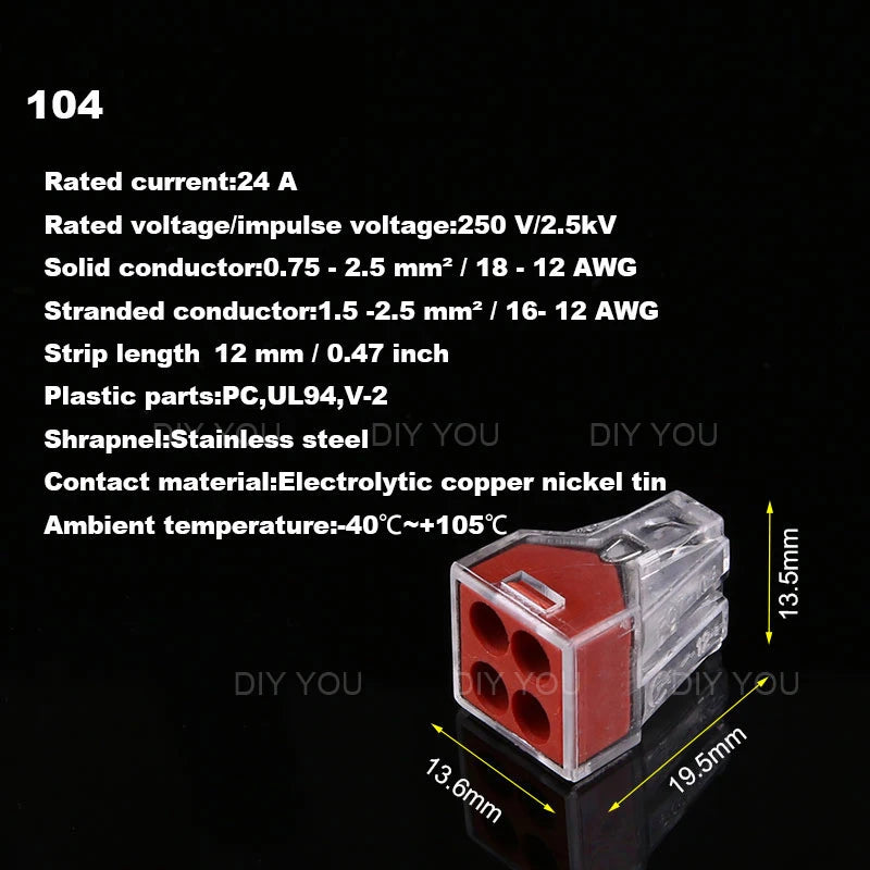 25/50/100PC DIY YOU 102/103D/104D/104/106/108 Universal Compact Wire Wiring Connector Conductor Terminal Block With Lever