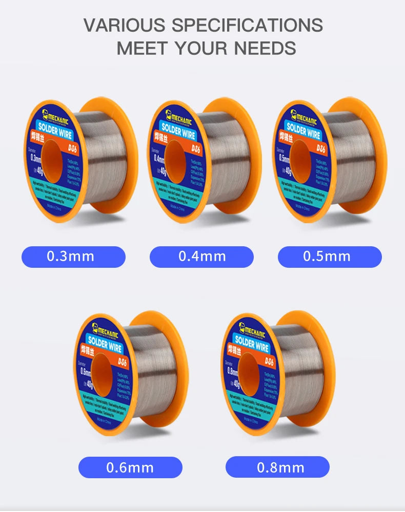 2Pcs/lot MECHANIC No-Clean Solder Wire 0.3/0.4/0.5/0.6/0.8mm Rosin Core Soldering Tin Wire for Phone Motherboard Welding Tools