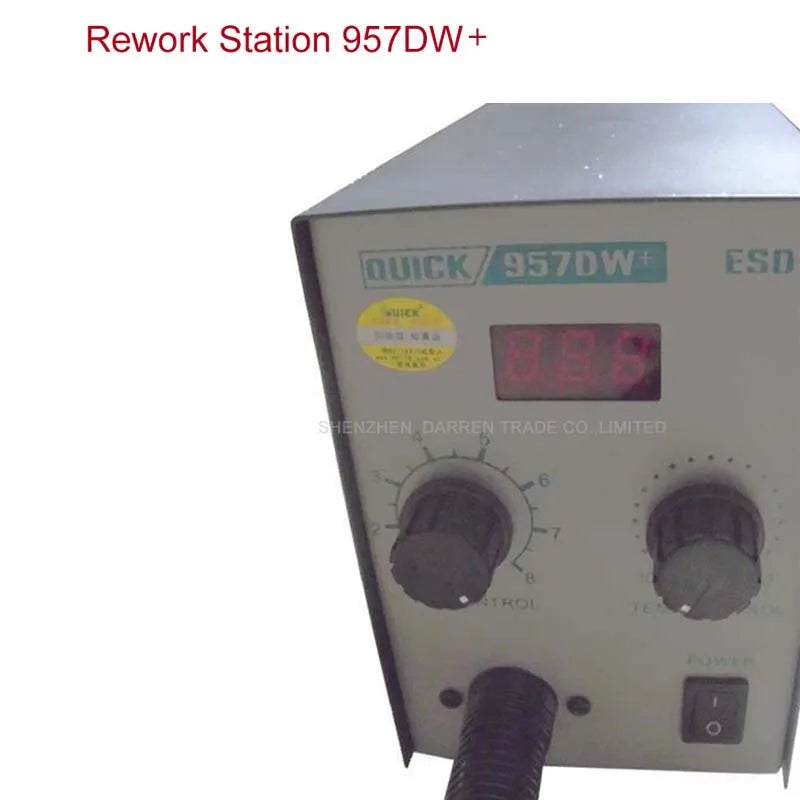 1pc QUICK 957DW+ LED display adjustable hot air heat gun with Helical Wind 580W SMD rework station