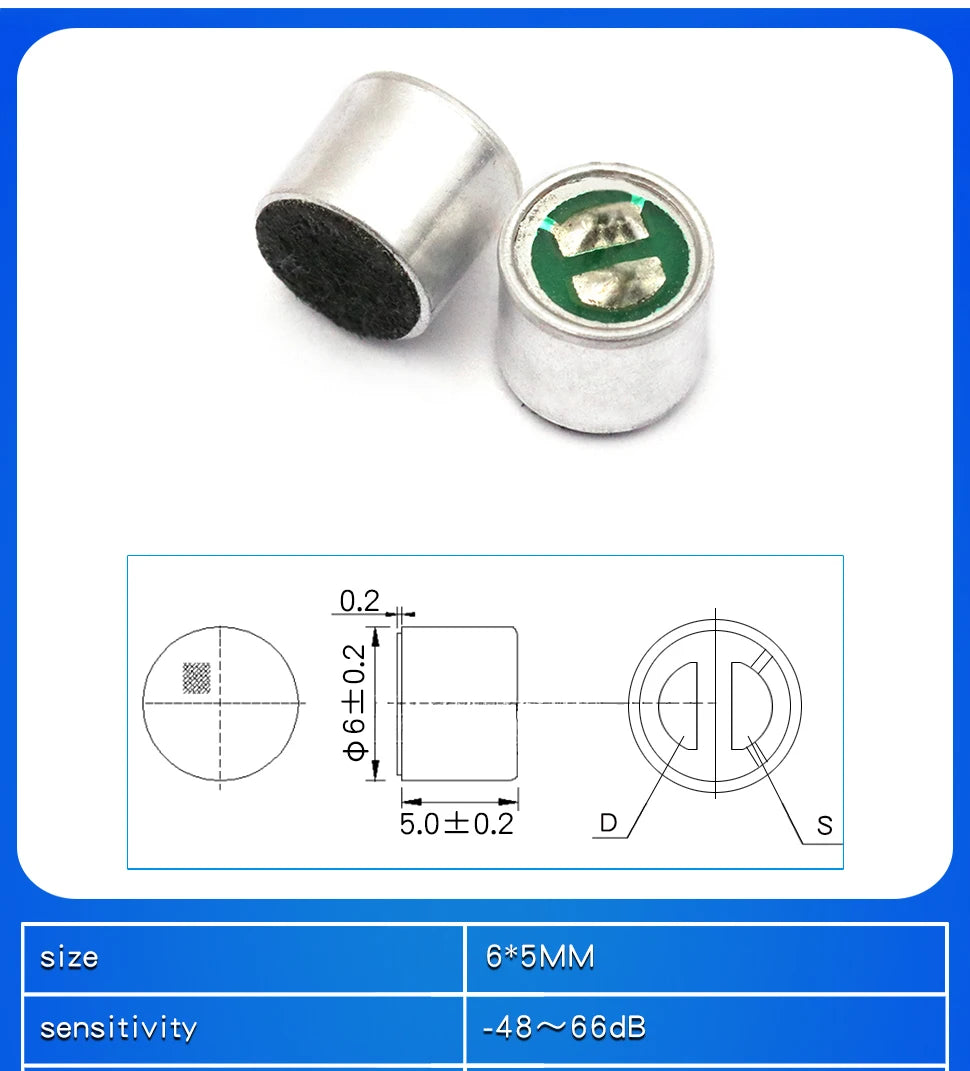 10PCS Condenser pick-up Microphone 9x7mm 9767 9x4.5mm 9745 6x5mm 6050 6x2.2mm 6022 4.5x2.2mm 4522 4x1.5mm 4015 MP3 Accessories