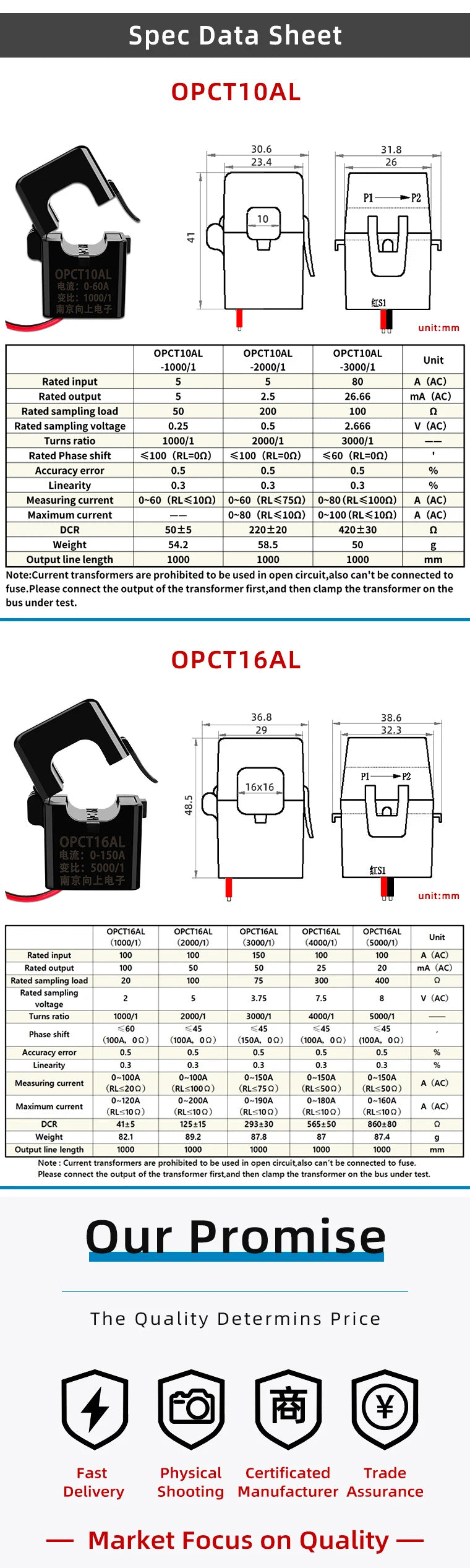 Miniature Split Core Current Transformer OPCT10ATL 5A/100mV 20A/100mV 50A/100mV 1A 5A 10A/1V Ferrite Cores CTs Sensor