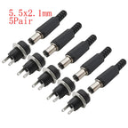 10Pcs DC Power Jack Connectors 5.5 x 2.1mm DC Plug Male Female Socket Soldering Type Nut Panel Mount DC Power Adapter Connector