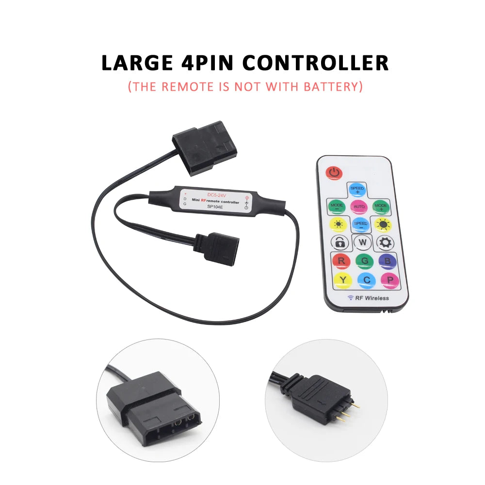 SATA RGB LED Controller 5V DC 3Pin RF 17 Keys Wireless Remote Large 4Pin Addressable Strip Light Controller for PC Computer Case