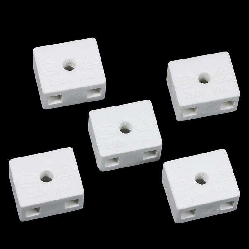 5PCS /Lot 2 Postion 5 Hole Ceramic Wiring Terminal Block High Frequency Porcelain Dual Row Wire Connector