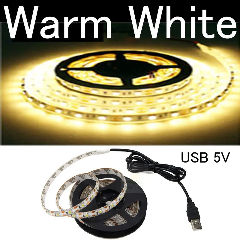 5M USB LED Strip Light 5V 3528 1 Meter 5 Meter White Warm White Pink Green Blue Red SMD RibbonKitchen Light Under Cabinet Lamp