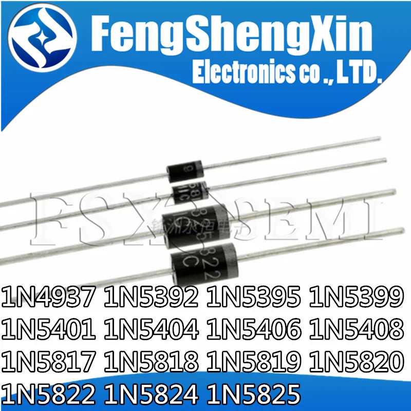 100pcs 1N4937 1N5392 1N5395 1N5399 1N5401 1N5404 1N5406 1N5408 1N5817 1N5818 1N5819 1N5820 1N5822 1N5824 1N5825 Schottky diode