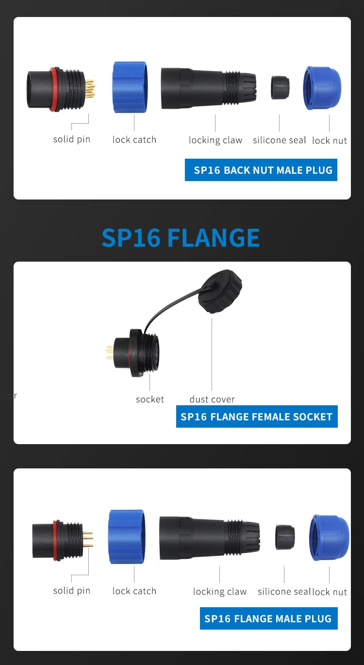 Waterproof Connector SP16-2/3/4/5/6/7/8/9 Pin Plastic Aviation Socket Plug Wire Terminal Block Welding Type