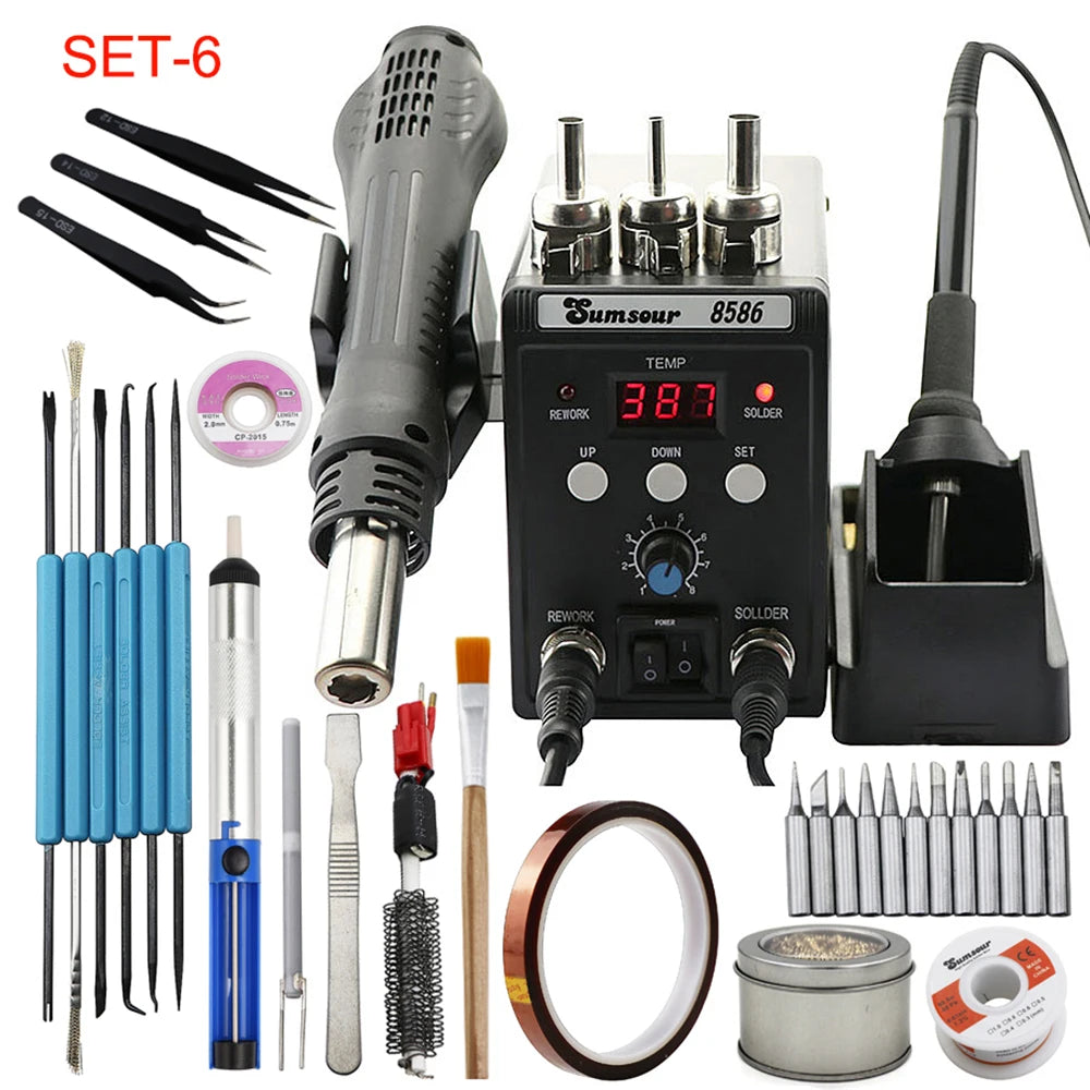 2 in 1 Soldering Station 8586  Digital Display SMD Rework Hot Air Gun Solder Iron 220V ESD Welding Desoldering Repair Tools