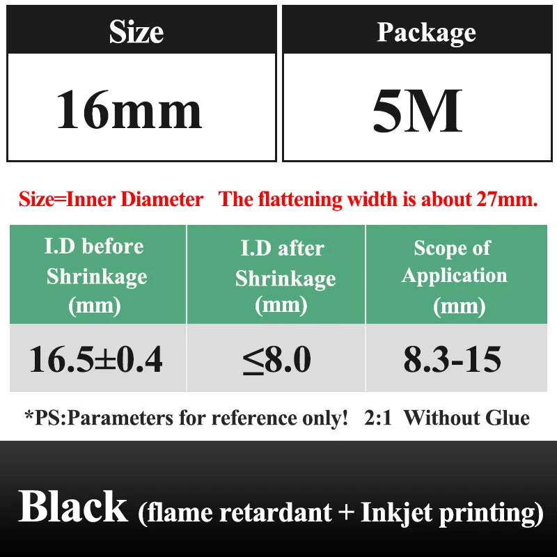 10 METER/LOT BLACK 1/2/3/4/5/6/8/10/10/12/14/16/18/20mm Heat Shrink Tubing Flame Retardant Tube Kit Insulation Tubing Wire Cable