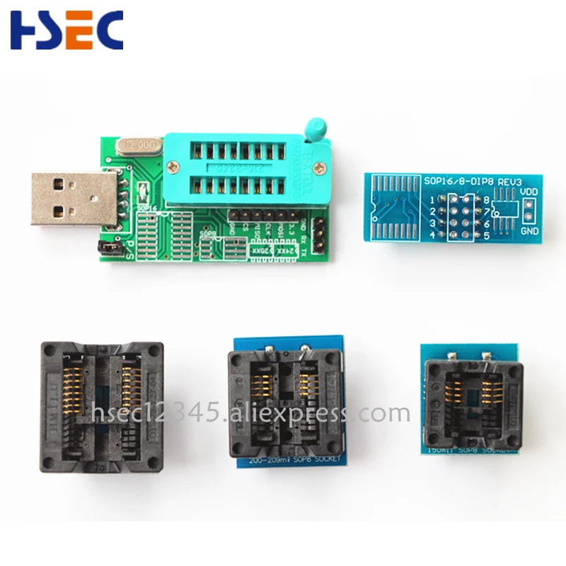 New ch341a bios usb programmer sop8 test clip soic8 sop16 1.8V adapter w25q64 mx25l6405 mx25l6405d 24 25 usb eeprom programmer