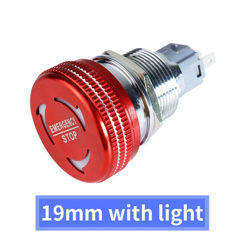 Metal Emergency Stop Switch 16MM 19MM 22MM E-stop Button Rotary Push-pull Emergency Stop Button with LED light 220V 24V 12V