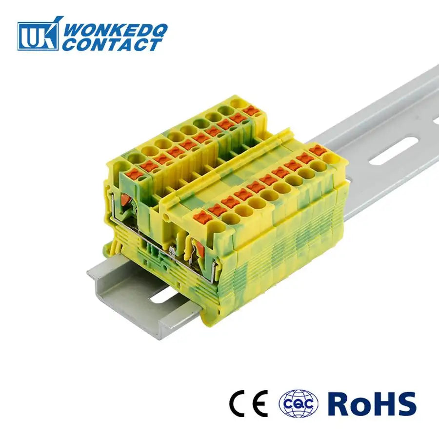 PT2.5-PE Push-in Ground Feed Through Protective Earth 2.5 Wire Electrical Connector Din Rail Terminal Block PT 2.5-PE