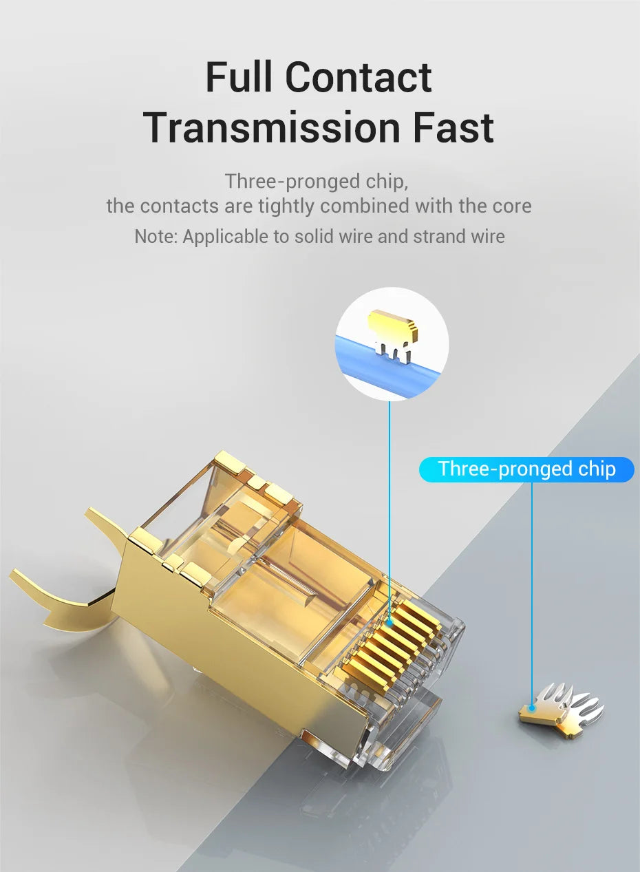 Vention RJ45 Connector Cat8 8P8C Modular Ethernet Cable Cat 8 FTP Head Plug Gold Plated 40Gbps Crimp Network Connerctor Cat8