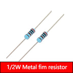50pcs 1/2W Metal Film Resistor 1.1 1.3 1.8 2 2.2 18 20 22 180 200 220 R K Ohm 1% 0.5W 1K8 2K 2K2 Resistance 1R8 2R 2R2 0.1R-10M