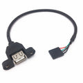 1/2/5/10Pcs 30CM Dupont 5Pin 2.54mm Female to USB Type A Female Adapter Motherboard Extender Cable with Screw Panel Mount Holes