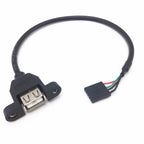 1/2/5/10Pcs 30CM Dupont 5Pin 2.54mm Female to USB Type A Female Adapter Motherboard Extender Cable with Screw Panel Mount Holes