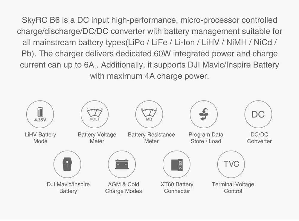 SKYRC Lipo Charger IMAX B6 EVO B6 V2 B6 Mini B6AC V2 Balance Battery Charger Discharger with Adapter Temperature Sensor 6A 1-6S