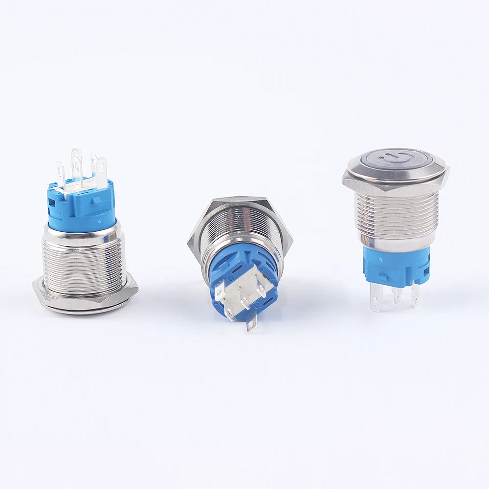 19mm Waterproof Momentary Latching Metal Doorbell Bell Horn Push Button Switch LED Ring Mark Fixation 5V 12V 24V 220 Lock Reset
