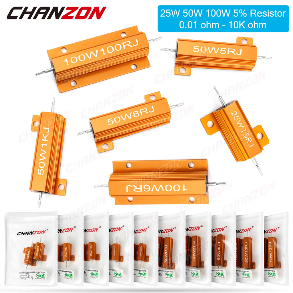2 Pcs RX24 25W 50W 100W 0.01 - 10K High Power Wirewound Resistors Aluminum Case 0.5 1 4 6 8 10 20 25 100 150 200 300 500 1K Ohm