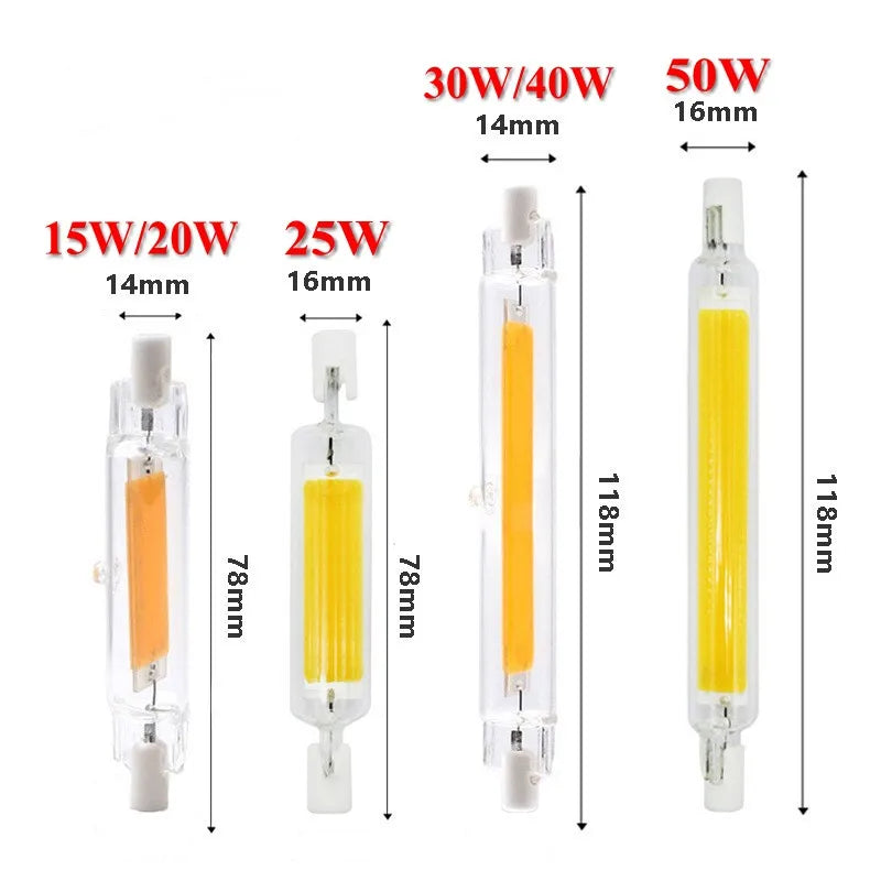 R7S LED Glass Tube 78MM 15W 20W COB Bulb 118MM 30W 40W R7S Corn Lamp J78 J118 AC220V 110V Replace Halogen Light 50W Lampadas