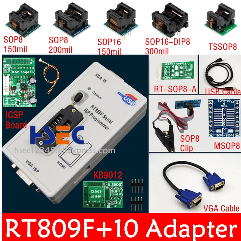 Original Newest RT809F ISP Programmer clip + 5 adapter socket for bios rt809 ICSP usb programmer universal nand tsop48