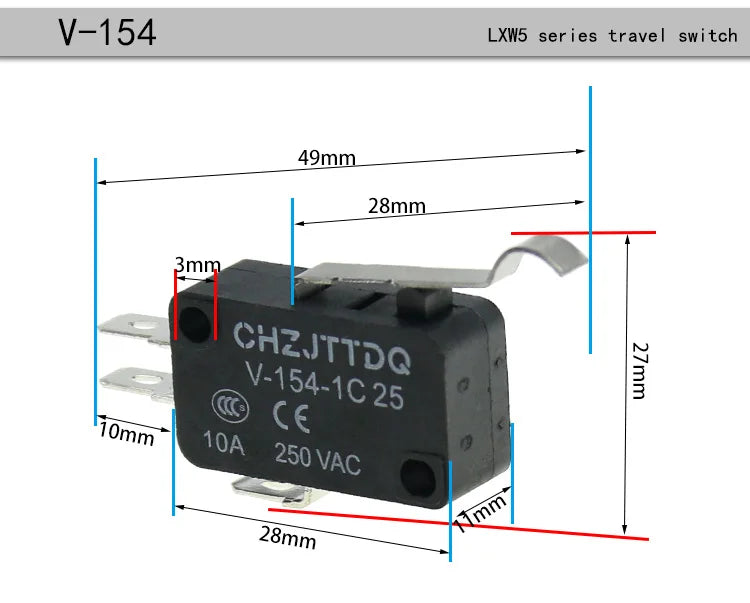 5PCS Momentary Micro Limit Switch CHZJTTDQ V-15.V-151.V-152.V-153.V-154.V-155.V-156   Travel switch limit switch silver contact
