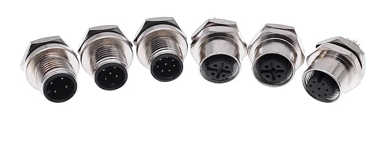 M12 Panel Back Mount Flange Socket Sensor Connector Waterproof Screw Threaded Coupling Male Female 3 4 5 8Pin M1216
